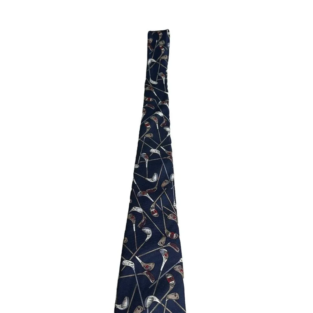 VTG Bert Pulitzer 100% Silk Mens Neck Tie Golf Clubs All Over Print 58
